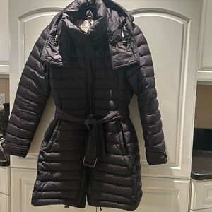 Burberry Brit belted detachable hood long jacket